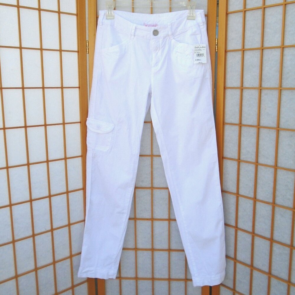 new FRESH PRODUCE White Safari Ankle Pants cotton/spandex Broadcloth 29" long